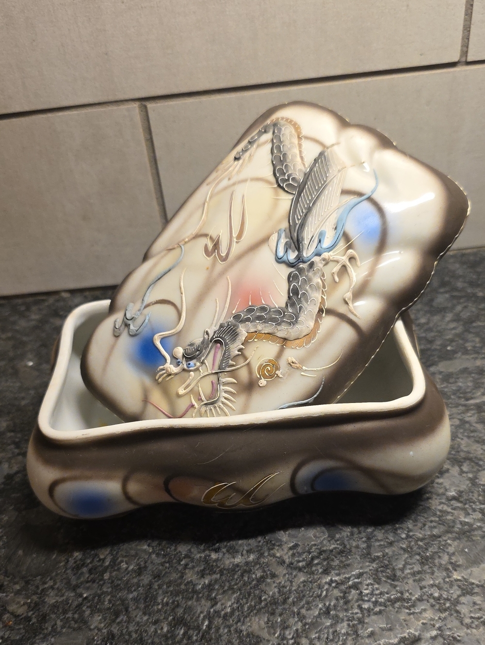 Decorative Dragon Trinket/jewelry Box in Cream and Blue